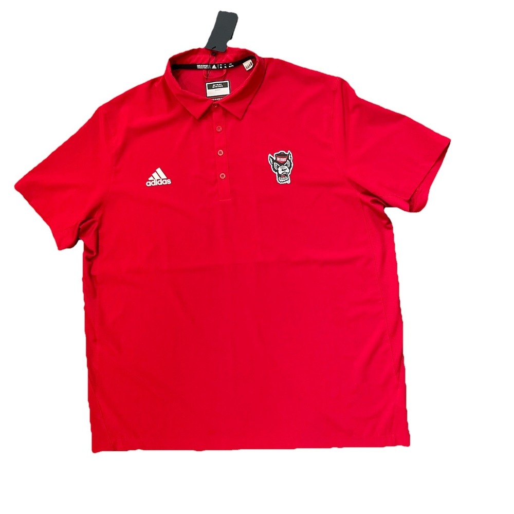 NC State Wolfpack Adidas Sideline Polo Shirt Men's 2XL Red Performance Stretch - Picture 2 of 8
